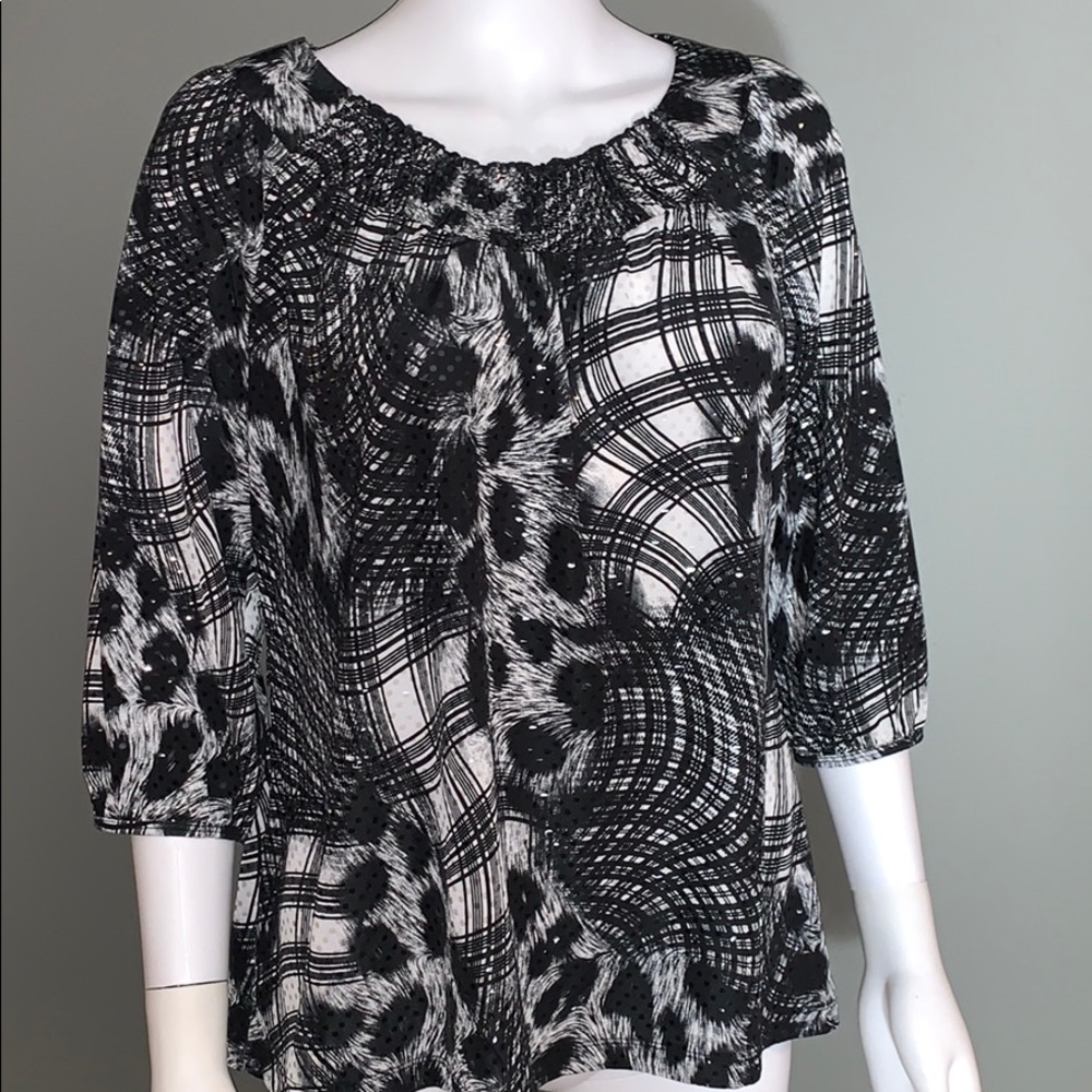 JM Collection Womans Black/White Blouse SZ.PL